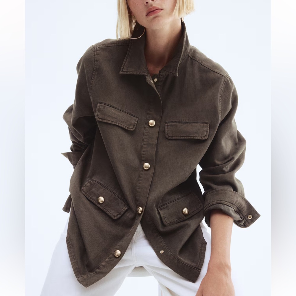 H&M Khaki Utility Jacket with Gold Buttons